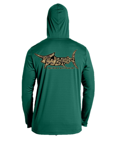 TW's Old School Camo Marlin for Men - Hooded Long Sleeve Performance Shirt