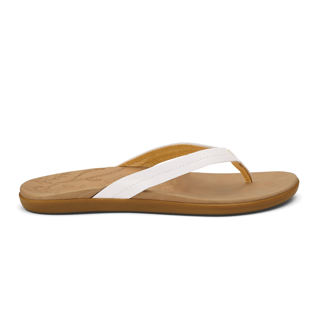 OluKai 20436 Honu Sandals for Women - Bright White/Golden Sand