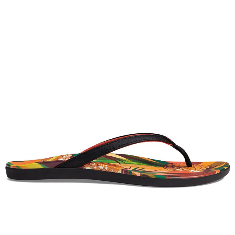 OluKai 20437 Ho'Opio Hau Sandals for Women - Black/Pineapple