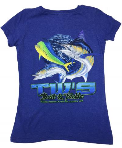 TW's 3 Fish Bait Ball for Women - Short Sleeve T-Shirt - Vintage Royal