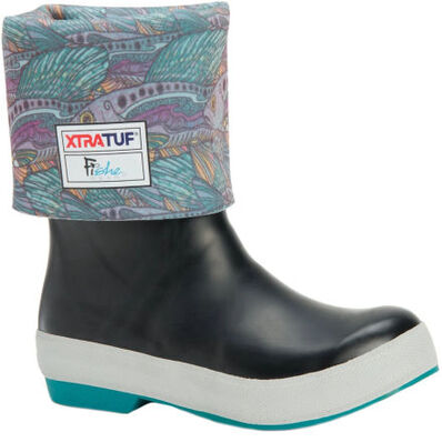 XTRATUF XWFL-0GG Womens 15" Legacy Fish Wear Rubber Boots-Black/Groovy