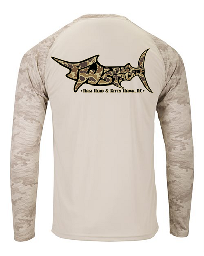 TW's Old School Camo Marlin for Men - Long Sleeve Performance Shirt